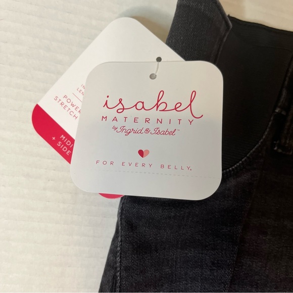 Isabel Maternity Side Inset Panel Black Midi Jean Raw Hem Shorts Size 00/24 New! - Picture 5 of 12